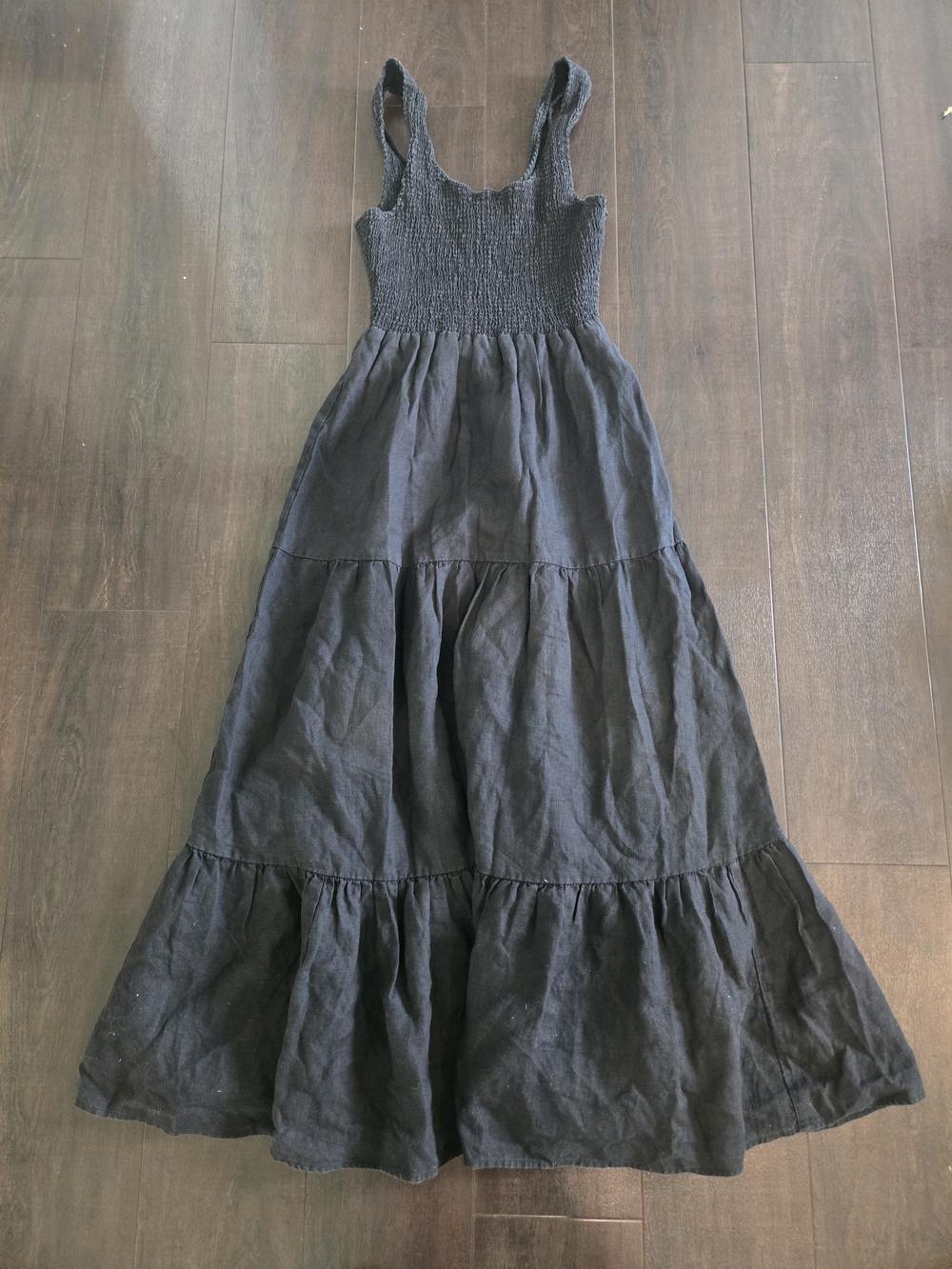 Saltwater LUXE LINEN Black Smocked-Tank Tiered Maxi Dress